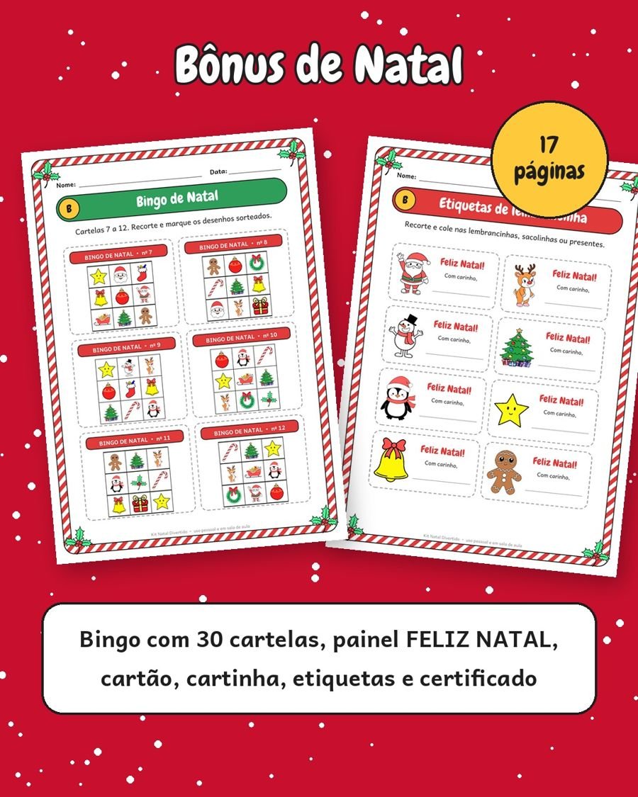 Bônus: bingo de Natal e etiquetas de lembrancinha