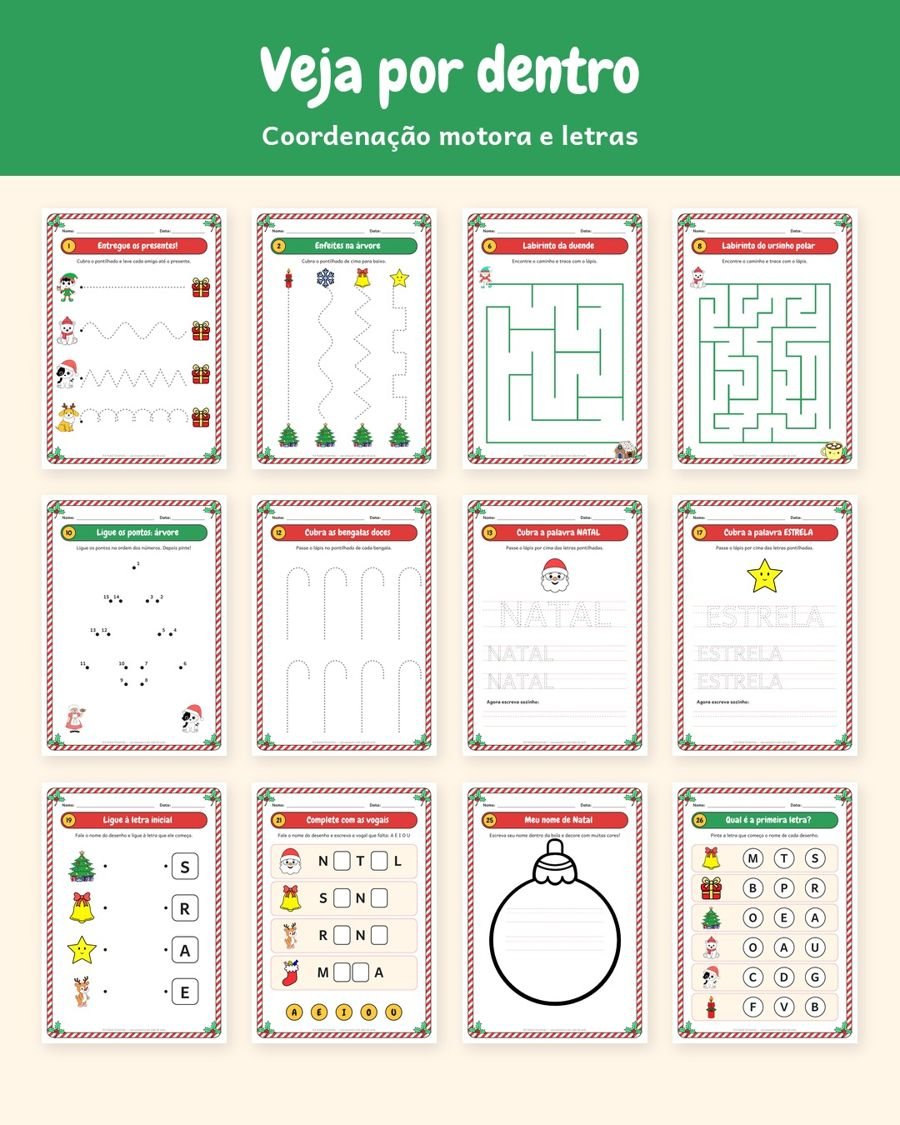 Páginas de coordenação motora e letras